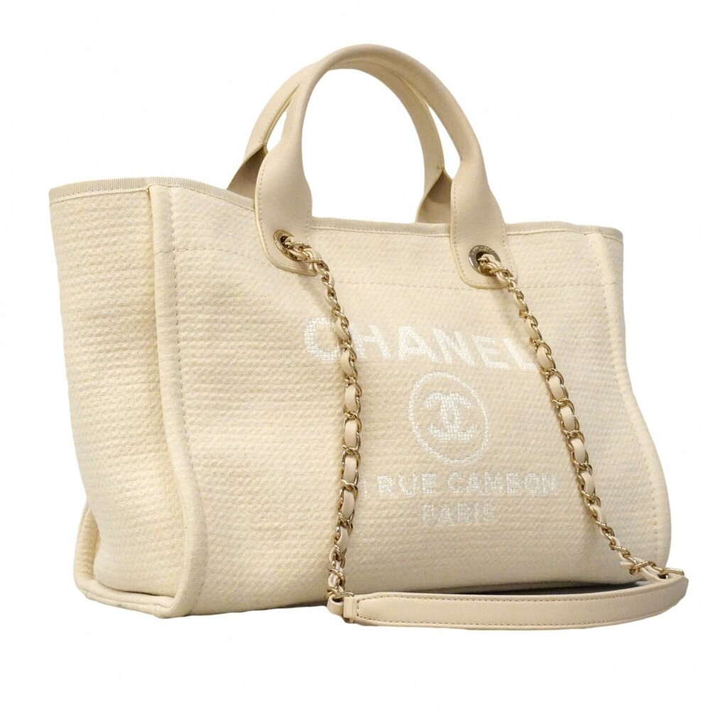 Chanel Deauville Canvas Handbag, White/Champagne, 2-way bag for women, P2877717 - Picture 2 of 14